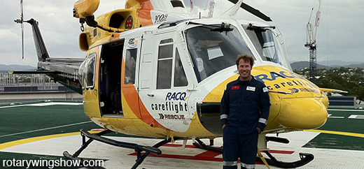 Rotary wing show episode 3 - Dickie taking a break in between jobs in front of a Bell 412 in Brisbane