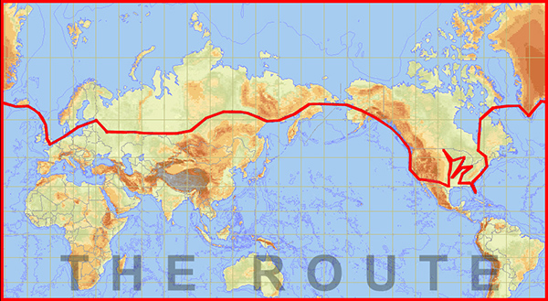 Flight path for 2004 around the world record flight.
