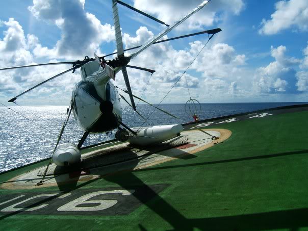 A well secured MD500 on a rolling deck. Note the tiedown straps - Moggy has a lot to say in the Manual about trying to take off with one of these still attached.