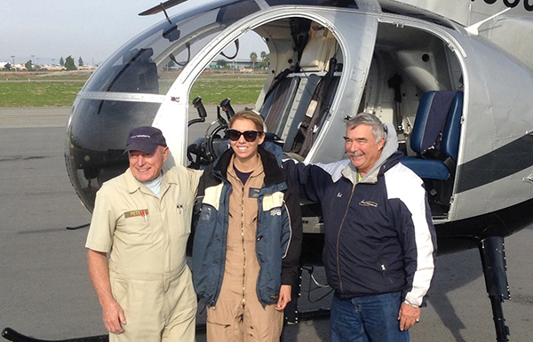 Pete Gillies with Bob Spencer(Chief Instructor, Western Helicopters) and a Whirly-Girl scholarship winner 