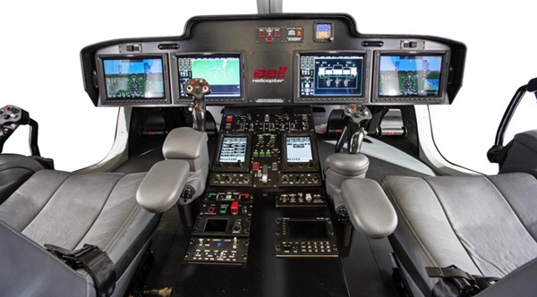The ARC Horizon flight deck system and side positioned fly-by-wire controls make the 525 Relentless cockpit appear sparse. Photo: Bell Helicopter